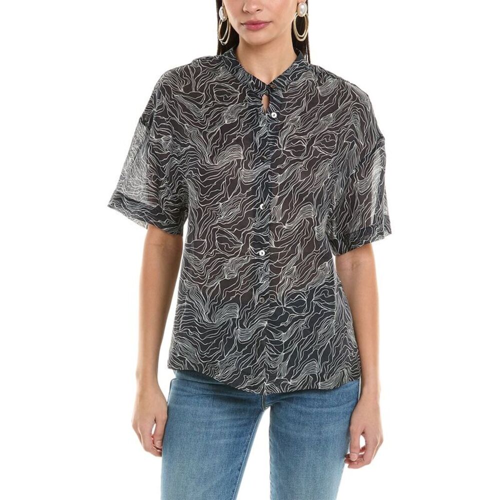 Alpha Studio Womens  Semi-Sheer Top, Black